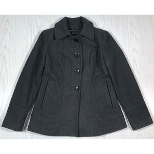 Jason Kole Wool Blend Pea Coat Women PS Pockets Single Breasted Dark Gray Button